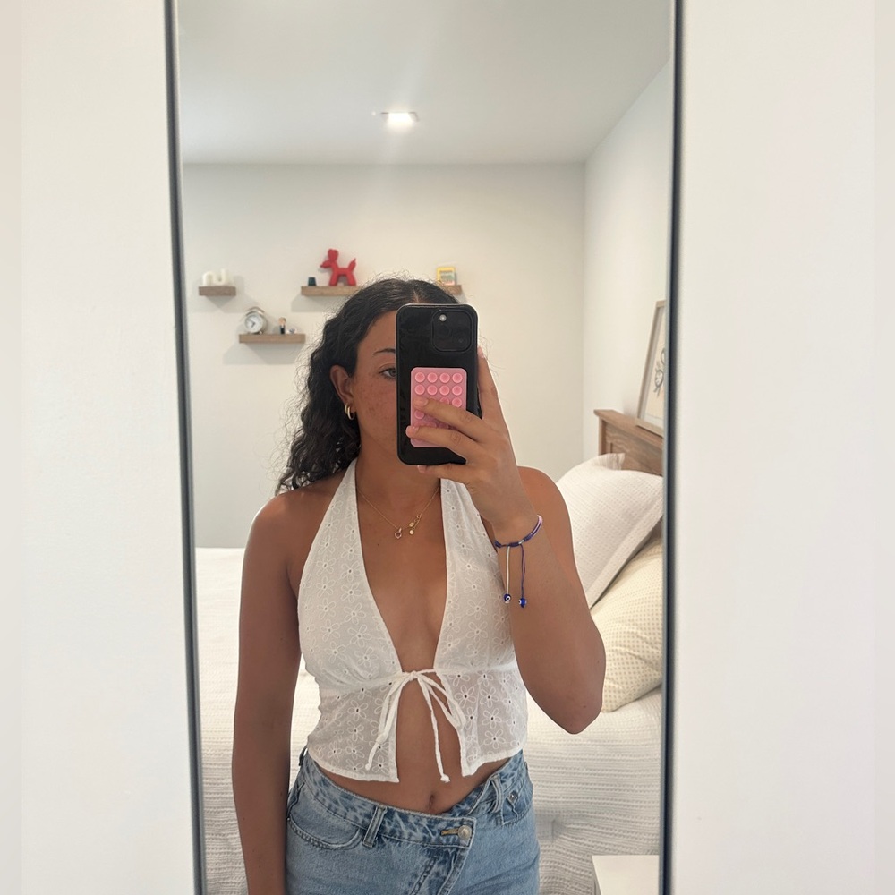 White floral halter top